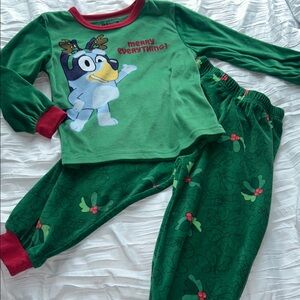 Bluey 4T Green Kids Pajamas pants top set with Cartoon Print